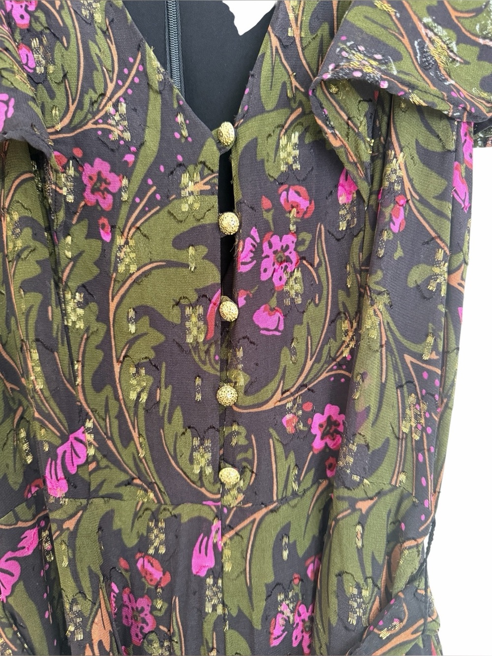 Anthropologie Olive Brenda Green Floral Jumpsuit with Pink Accents Sz 2 - Picture 8 of 11